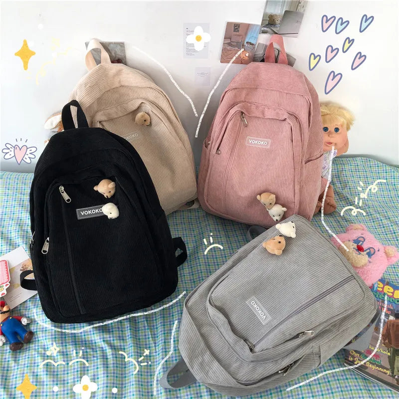 Stripe Cute Corduroy Backpack