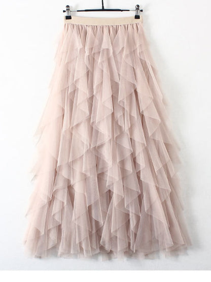 Tulle High Waist Pleated Long Maxi Skirt
