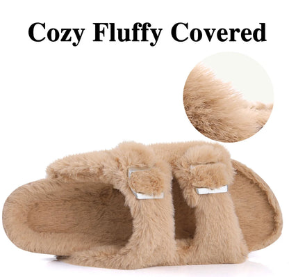 Cork Footbed Plush Slippers For Women