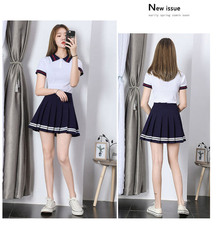 Striped Pleated Elastic Waist  Skirt