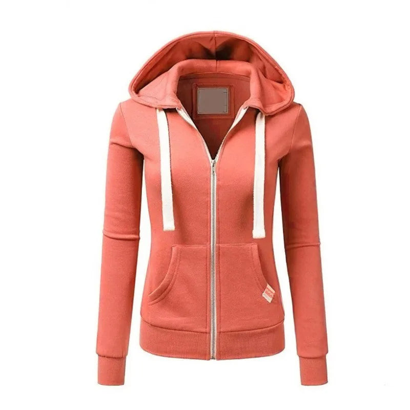 2023 Casual Hoodies Women Autumn Winter Cardigan Solid Color Long Sleeve Hoodie Pockets Zipper Sports Coat Hoodie Women Clothing