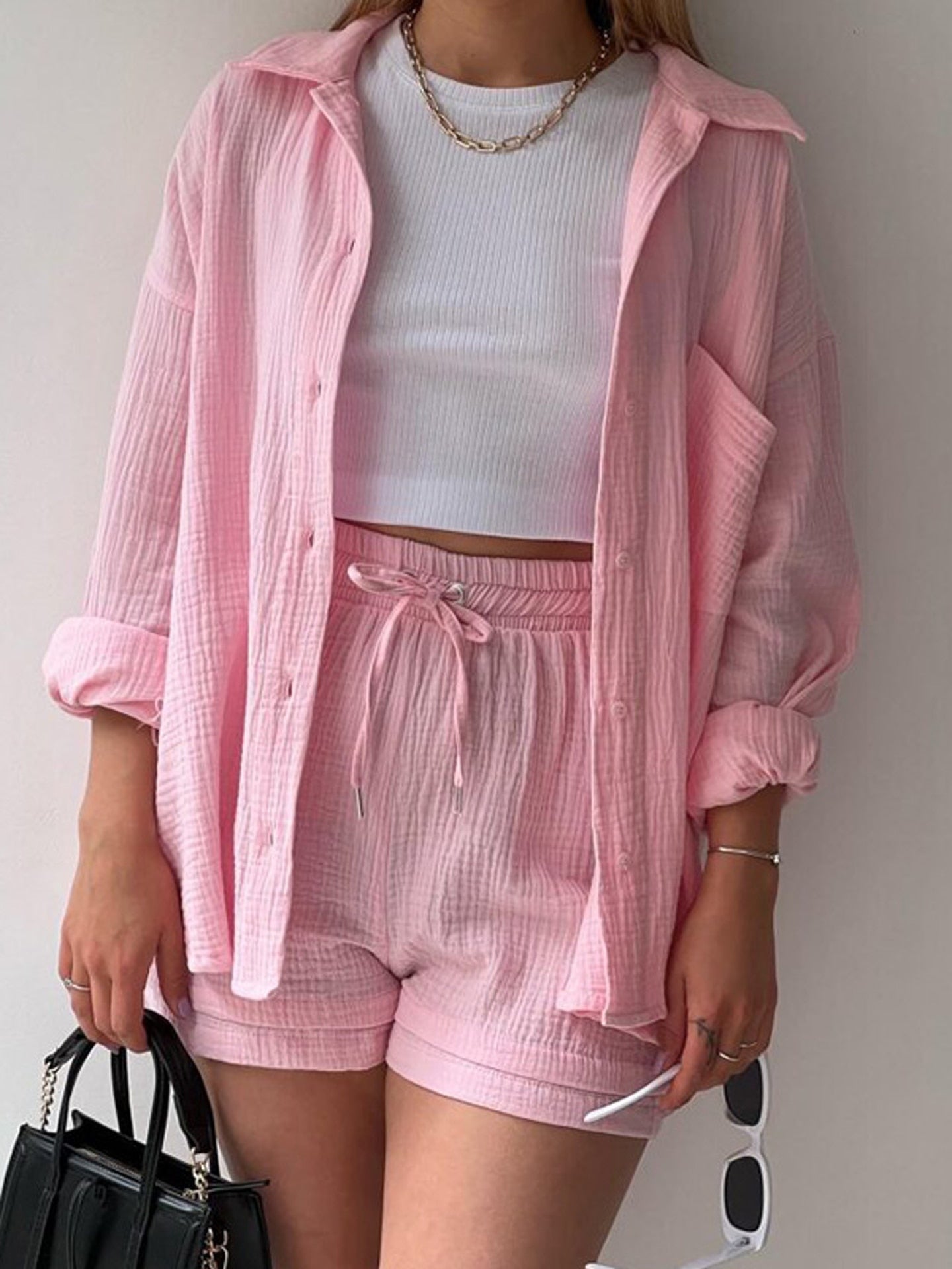 Solid Pleated Two Piece Set