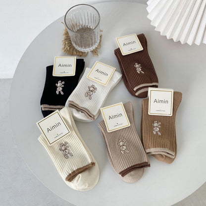 Cute Rabbit Embroidery Casual Socks