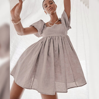 Square Collar Cotton Linen Women Dresses