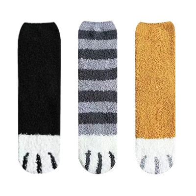 3 Pair Winter Warm Cat Paw Patterned Soft Velvet Funny Sock