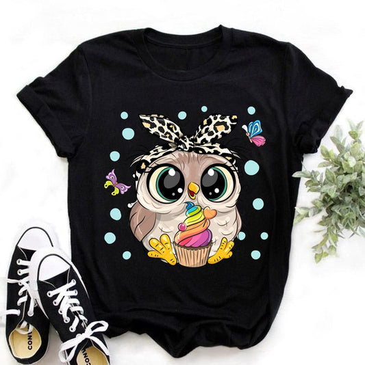 Cute Owl Print T-shirt