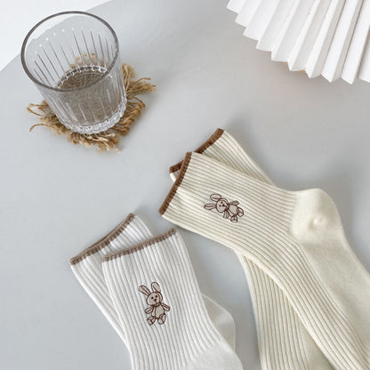 Cute Rabbit Embroidery Casual Socks