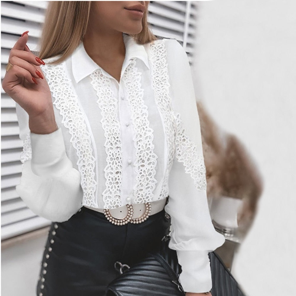White Lace Hollow Out Shirt