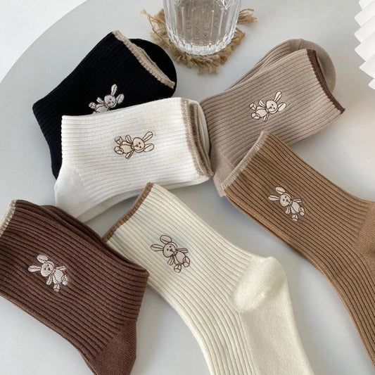 Cute Rabbit Embroidery Casual Socks