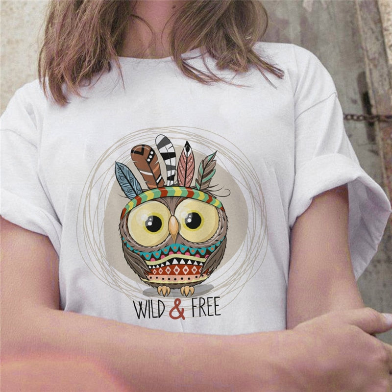 Cute Owl Print T-shirt
