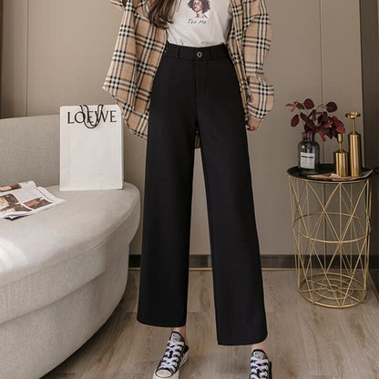 Korean Style Wide Leg  Baggy Black High Waisted Vintage