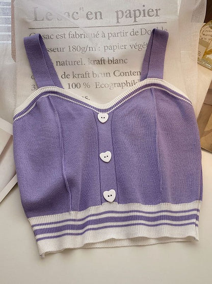 Buttons Knitted Crop Tops Latin Style Knit