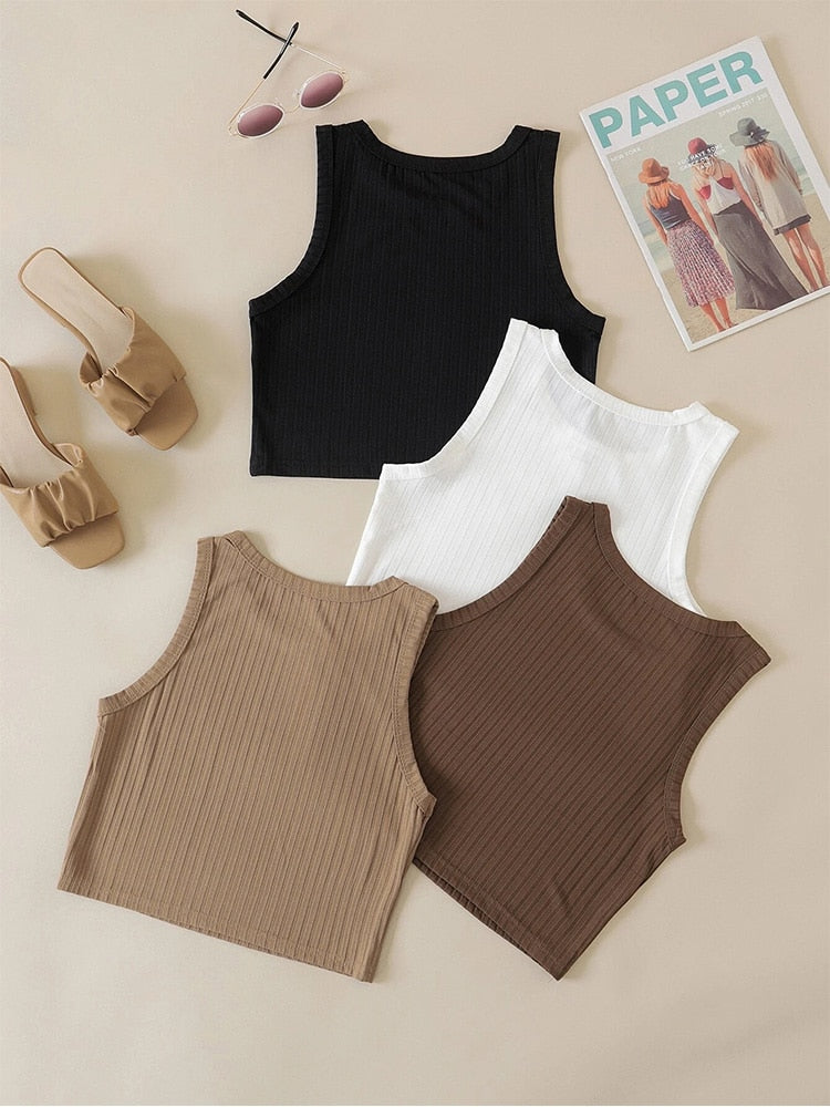 Casual Basic Ribbed Sleeveless Knit Crop