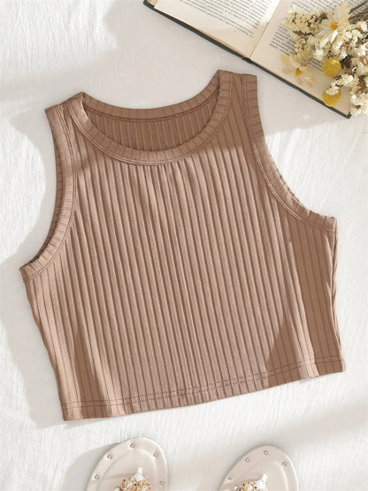 Casual Basic Ribbed Sleeveless Knit Crop