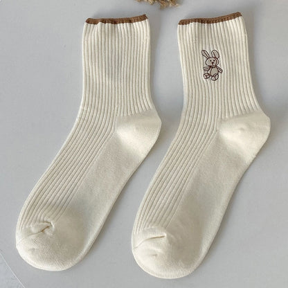 Cute Rabbit Embroidery Casual Socks