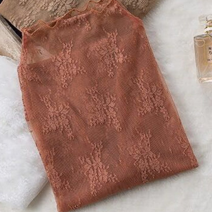 Lace Bottomed Blouse Long Sleeve Crop High Neck