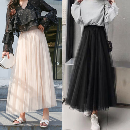 3 Layers Pleated  Midi Tulle Skirt