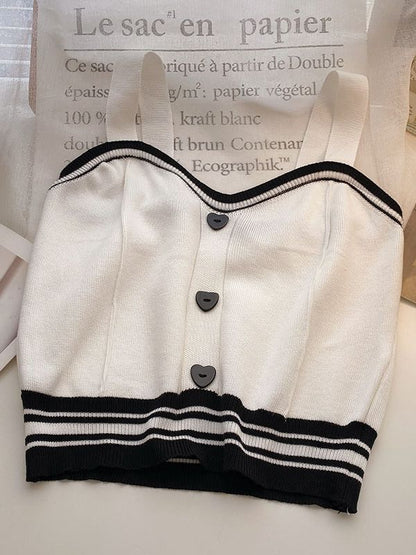 Buttons Knitted Crop Tops Latin Style Knit