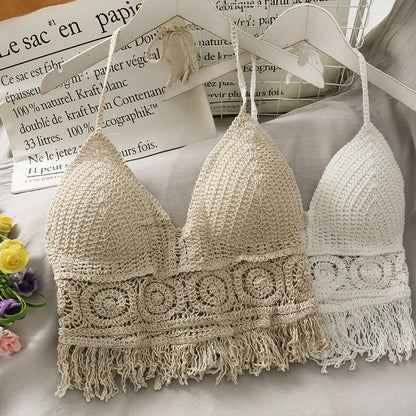 Crop Retro Tassel Lace Halter Neck