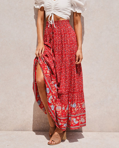 Floral Print Bohemian High Waist Skirt