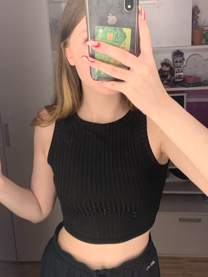 Casual Basic Ribbed Sleeveless Knit Crop