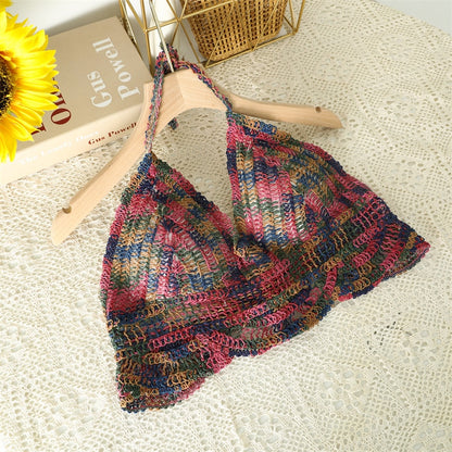 Crop Retro Tassel Lace Halter Neck