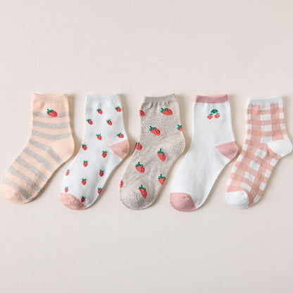 5 Pair Cartoon Feeling Boat Ankle Short Socks