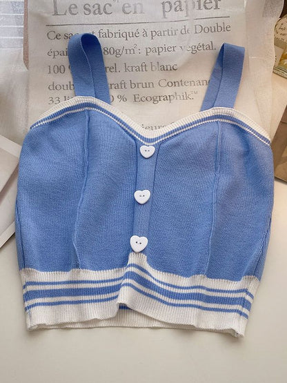 Buttons Knitted Crop Tops Latin Style Knit