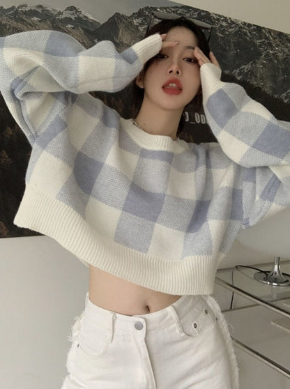 Panelled Plaid Loose New Simple Sweater