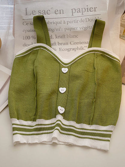 Buttons Knitted Crop Tops Latin Style Knit