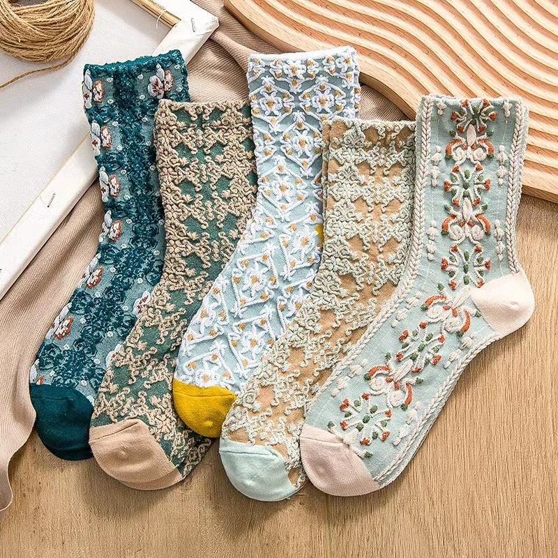 5 Pairs Vintage Floral Socks
