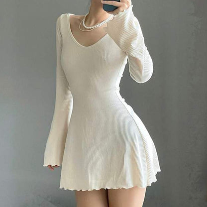 V Neck Knitting Elegant Dress