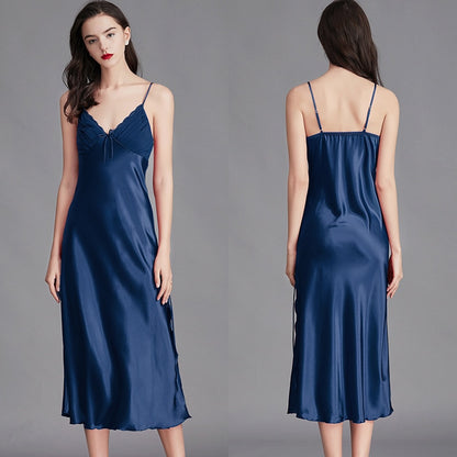 Long Sleeveless Satin Silk  Nightwear