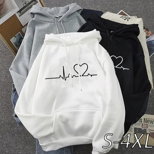 Heart Beat Long Sleeve Hoodies for Couple