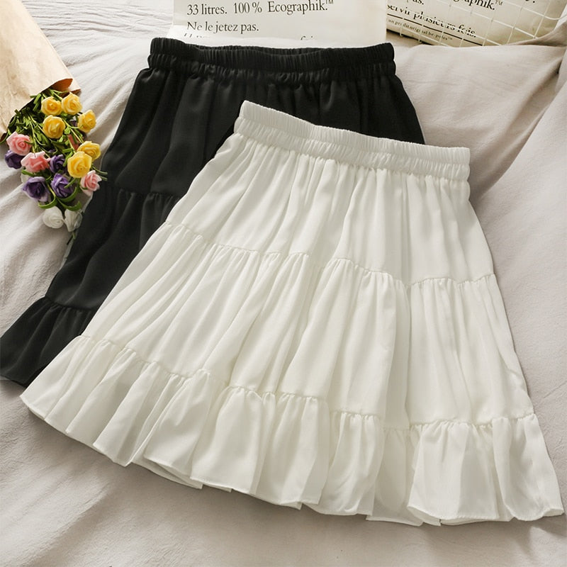 High Waist Slim Pleated A-Line Mini Skirts