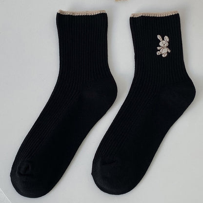 Cute Rabbit Embroidery Casual Socks