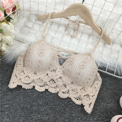 Crop Retro Tassel Lace Halter Neck