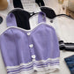 Buttons Knitted Crop Tops Latin Style Knit