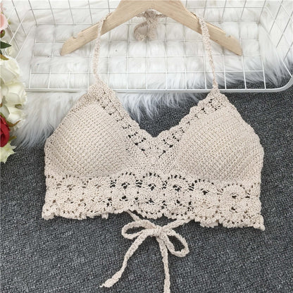 Crop Retro Tassel Lace Halter Neck