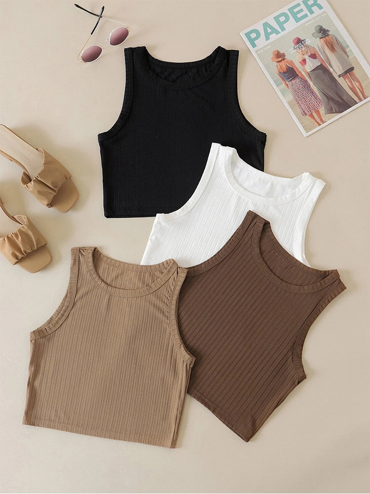 Casual Basic Ribbed Sleeveless Knit Crop