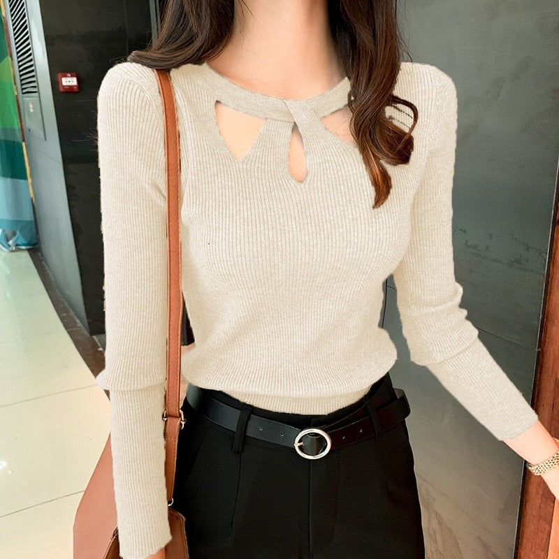 O-neck Slim Stretch Sexy Pullover