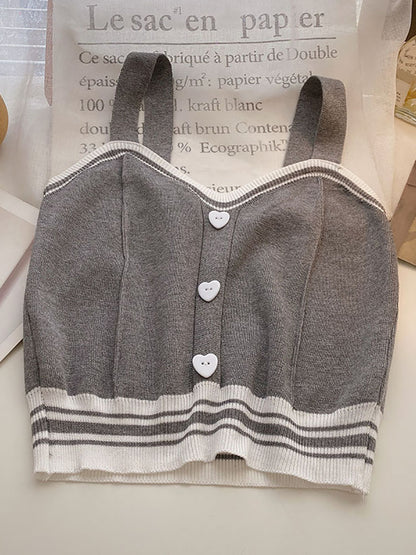 Buttons Knitted Crop Tops Latin Style Knit