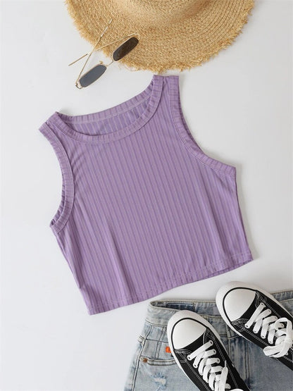 Casual Basic Ribbed Sleeveless Knit Crop