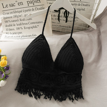 Crop Retro Tassel Lace Halter Neck