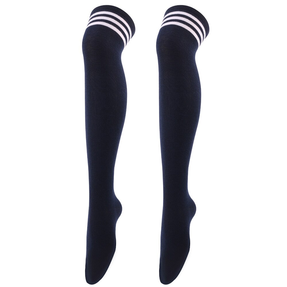 Sexy Black White Striped Long Socks Women Over Knee