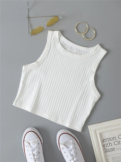 Casual Basic Ribbed Sleeveless Knit Crop
