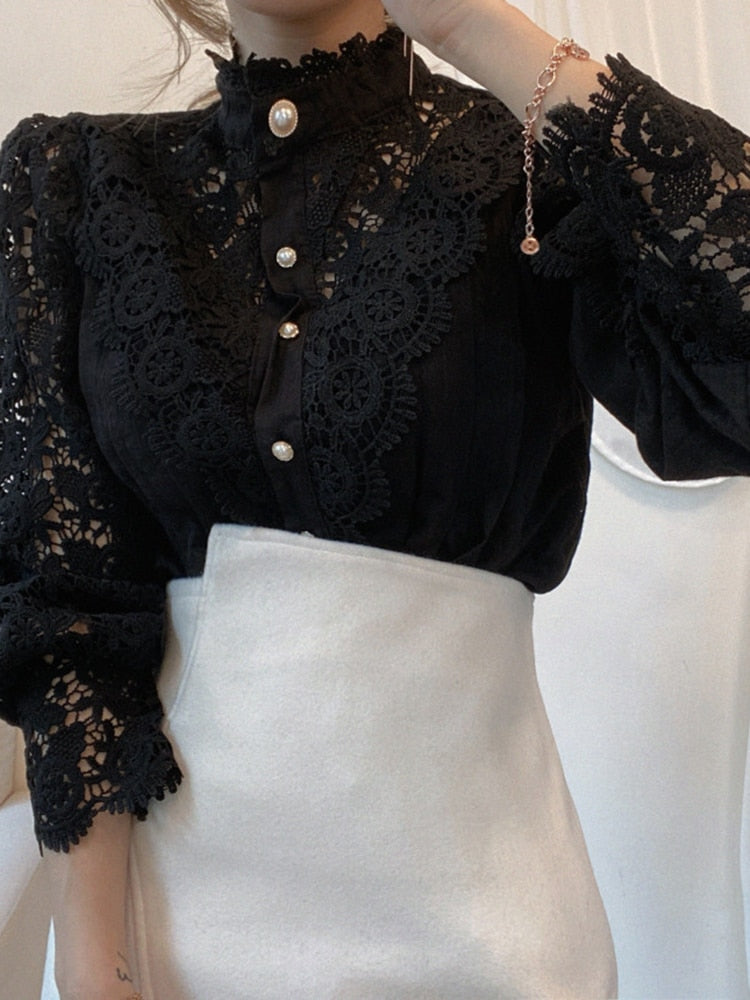 White Lace Hollow Out Shirt