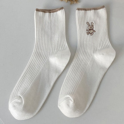 Cute Rabbit Embroidery Casual Socks