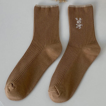 Cute Rabbit Embroidery Casual Socks