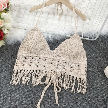 Crop Retro Tassel Lace Halter Neck